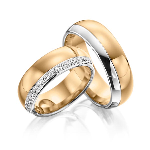 Paar bicolor Memoire-Trauringe/Eheringe in Weissgold 585 Roségold 585 vollausgefasst mit zus. 0,48 ct. Brillant tw, si von Steinberg - Q-1069-1 Paar bicolor Memoire-Trauringe/Eheringe in Weissgold 585 Roségold 585 vollausgefasst mit zus. 0,48 ct. Brillant tw, si von Steinberg - Q-1069-1