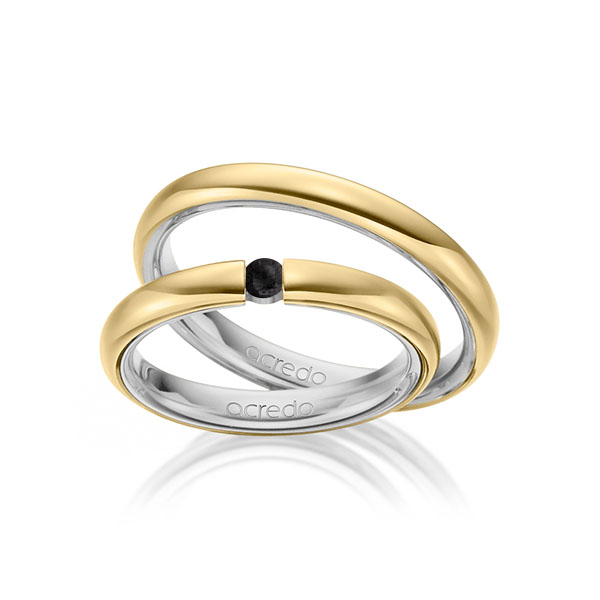 Paar bicolor Trauringe/Eheringe in außen Gelbgold 585 , innen Graugold 585 mit zus. 0,08 ct. Brillant schwarz von acredo - A-1464-26 Paar bicolor Trauringe/Eheringe in außen Gelbgold 585 , innen Graugold 585 mit zus. 0,08 ct. Brillant schwarz von acredo - A-1464-26