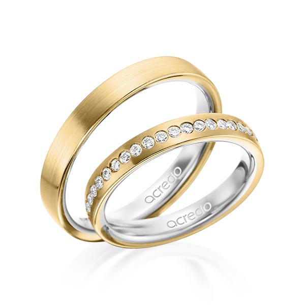 Paar bicolor Trauringe/Eheringe in außen Gelbgold 750 , innen Platin 950 mit zus. 0,225 ct. Brillant tw, si von acredo - A-1498-11 Paar bicolor Trauringe/Eheringe in außen Gelbgold 750 , innen Platin 950 mit zus. 0,225 ct. Brillant tw, si von acredo - A-1498-11