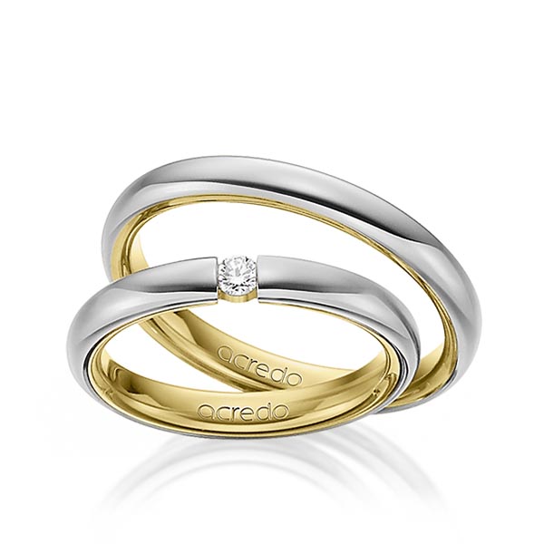 Paar bicolor Trauringe/Eheringe in aussen Graugold 585 , innen Gelbgold 585 mit zus. 0,08 ct. Brillant tw, si von acredo - A-1464-1 Paar bicolor Trauringe/Eheringe in aussen Graugold 585 , innen Gelbgold 585 mit zus. 0,08 ct. Brillant tw, si von acredo - A-1464-1