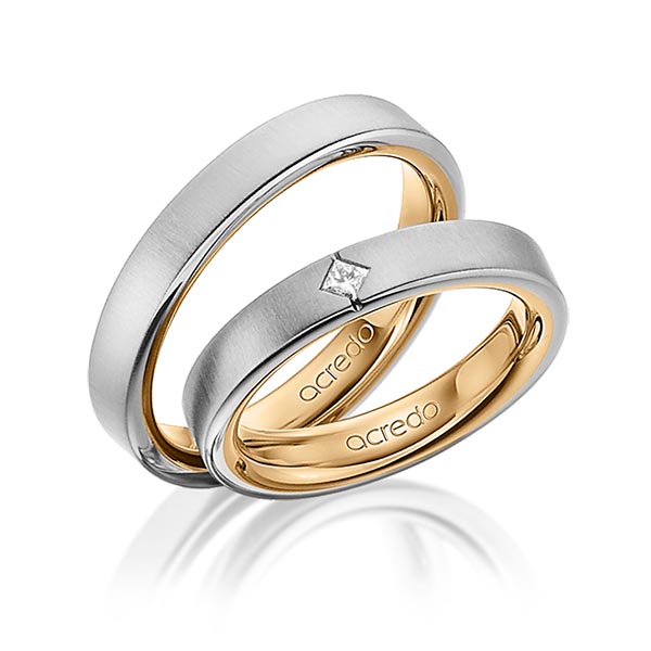 Paar bicolor Trauringe/Eheringe in aussen Graugold 585 , innen Roségold 585 mit zus. 0,05 ct. Prinzess-Diamant tw, si von acredo - A-1468-3 Paar bicolor Trauringe/Eheringe in aussen Graugold 585 , innen Roségold 585 mit zus. 0,05 ct. Prinzess-Diamant tw, si von acredo - A-1468-3