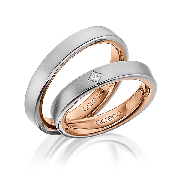 Paar bicolor Trauringe/Eheringe in aussen Graugold 585 , innen Rotgold 585 mit zus. 0,05 ct. Prinzess-Diamant tw, si von acredo - A-1468-1 Paar bicolor Trauringe/Eheringe in aussen Graugold 585 , innen Rotgold 585 mit zus. 0,05 ct. Prinzess-Diamant tw, si von acredo - A-1468-1