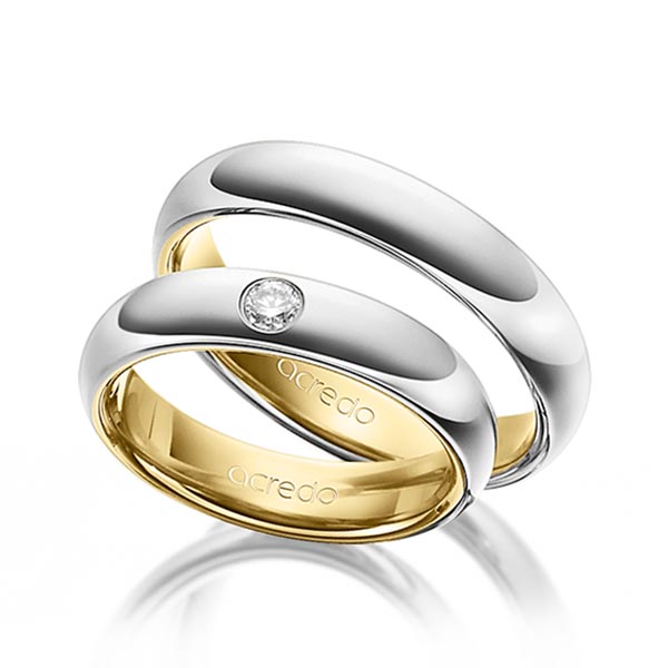 Paar bicolor Trauringe/Eheringe in außen Platin 950 , innen Gelbgold 750 mit zus. 0,1 ct. Brillant tw, si von acredo - A-1469-12 Paar bicolor Trauringe/Eheringe in außen Platin 950 , innen Gelbgold 750 mit zus. 0,1 ct. Brillant tw, si von acredo - A-1469-12