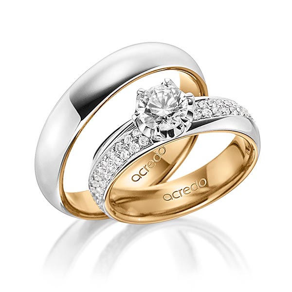 Paar bicolor Trauringe/Eheringe in außen Platin 950 , innen Roségold 750 mit 0,7 ct. + zus. 0,672 ct. Brillant tw, si tw, vs von acredo - A-1499-9 Paar bicolor Trauringe/Eheringe in außen Platin 950 , innen Roségold 750 mit 0,7 ct. + zus. 0,672 ct. Brillant tw, si tw, vs von acredo - A-1499-9