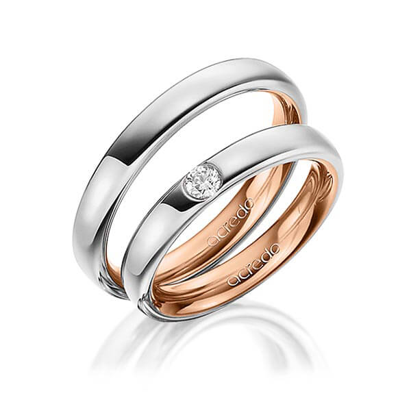 Paar bicolor Trauringe/Eheringe in aussen Platin 950 , innen Rotgold 750 mit zus. 0,12 ct. Brillant tw, si von acredo - A-1466-14 Paar bicolor Trauringe/Eheringe in aussen Platin 950 , innen Rotgold 750 mit zus. 0,12 ct. Brillant tw, si von acredo - A-1466-14