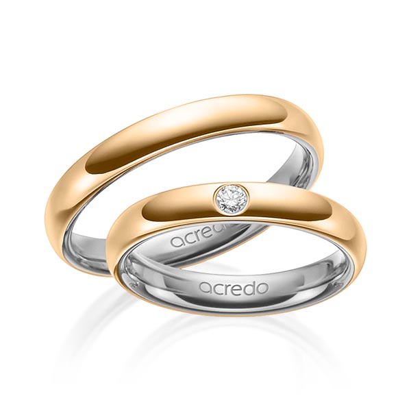 Paar bicolor Trauringe/Eheringe in außen Roségold 585 , innen Graugold 585 mit zus. 0,06 ct. Brillant tw, si von acredo - A-1465-9 Paar bicolor Trauringe/Eheringe in außen Roségold 585 , innen Graugold 585 mit zus. 0,06 ct. Brillant tw, si von acredo - A-1465-9