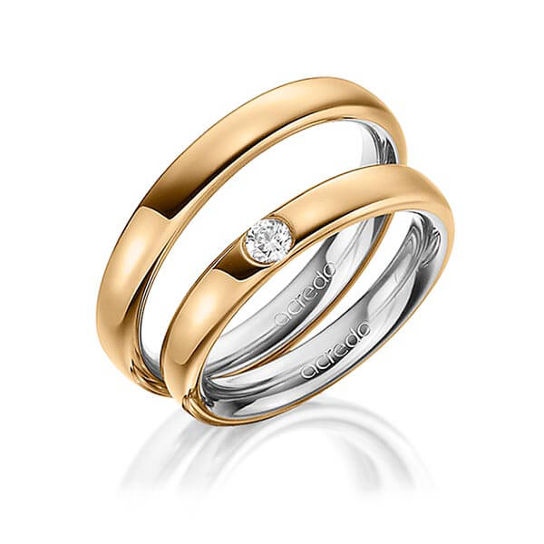 Paar bicolor Trauringe/Eheringe in außen Roségold 585 , innen Graugold 585 mit zus. 0,12 ct. Brillant tw, si von acredo - A-1466-1 Paar bicolor Trauringe/Eheringe in außen Roségold 585 , innen Graugold 585 mit zus. 0,12 ct. Brillant tw, si von acredo - A-1466-1