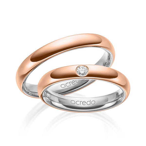 Paar bicolor Trauringe/Eheringe in außen Rotgold 750 , innen Platin 950 mit zus. 0,06 ct. Brillant tw, si von acredo - A-1465-14 Paar bicolor Trauringe/Eheringe in außen Rotgold 750 , innen Platin 950 mit zus. 0,06 ct. Brillant tw, si von acredo - A-1465-14