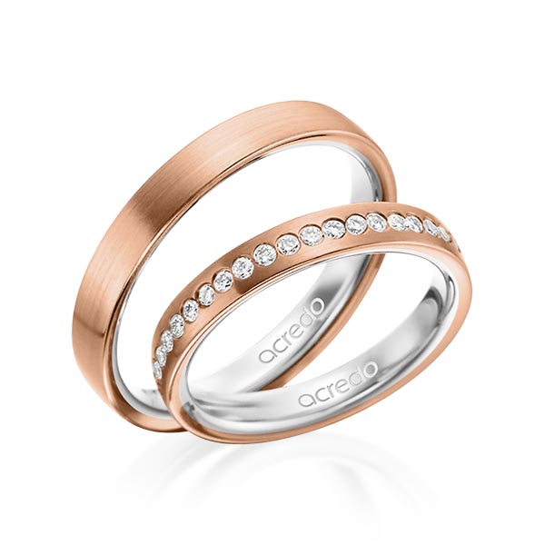 Paar bicolor Trauringe/Eheringe in außen Rotgold 750 , innen Platin 950 mit zus. 0,225 ct. Brillant tw, si von acredo - A-1498-9 Paar bicolor Trauringe/Eheringe in außen Rotgold 750 , innen Platin 950 mit zus. 0,225 ct. Brillant tw, si von acredo - A-1498-9