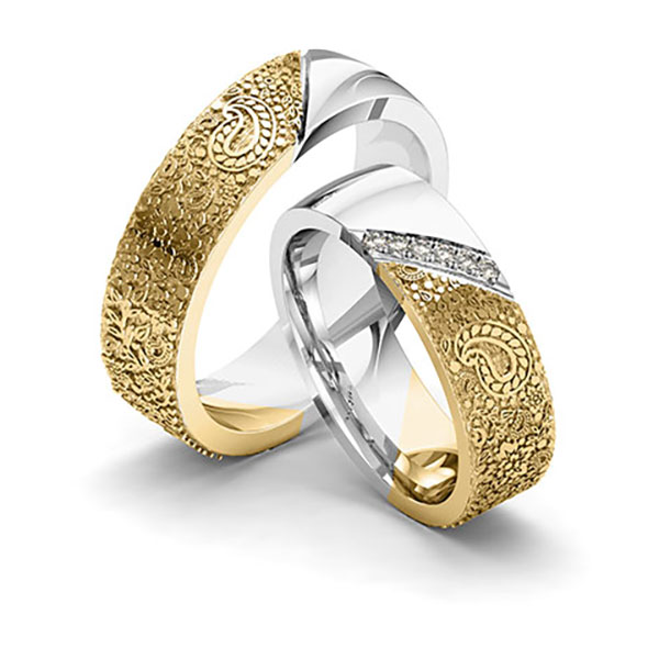Paar bicolor Trauringe/Eheringe in Gelbgold 585 Graugold 585 Laser Struktur mit zus. 0,06 ct. Brillant tw, si von 123gold - Y-1387-10 Paar bicolor Trauringe/Eheringe in Gelbgold 585 Graugold 585 Laser Struktur mit zus. 0,06 ct. Brillant tw, si von 123gold - Y-1387-10