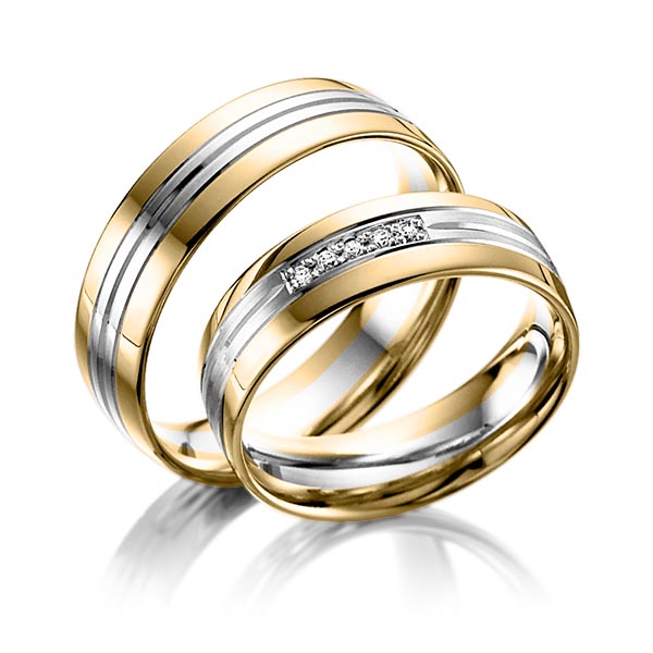 Paar bicolor Trauringe/Eheringe in Gelbgold 585 Graugold 585 mit zus. 0,05 ct. Brillant tw, si von Steinberg - Q-1052-4 Paar bicolor Trauringe/Eheringe in Gelbgold 585 Graugold 585 mit zus. 0,05 ct. Brillant tw, si von Steinberg - Q-1052-4