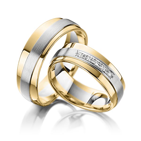 Paar bicolor Trauringe/Eheringe in Gelbgold 585 Graugold 585 mit zus. 0,05 ct. Brillant tw, si von Steinberg - T-1126-5 Paar bicolor Trauringe/Eheringe in Gelbgold 585 Graugold 585 mit zus. 0,05 ct. Brillant tw, si von Steinberg - T-1126-5