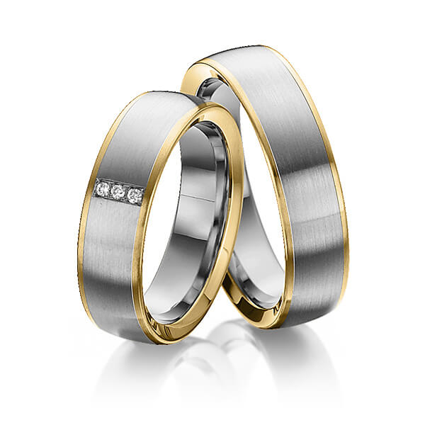 Paar bicolor Trauringe/Eheringe in Gelbgold 585 Graugold dunkel 585 mit zus. 0,03 ct. Brillant tw, si von 123gold - Y-1302-14 Paar bicolor Trauringe/Eheringe in Gelbgold 585 Graugold dunkel 585 mit zus. 0,03 ct. Brillant tw, si von 123gold - Y-1302-14