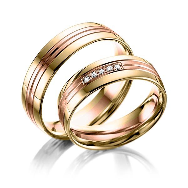 Paar bicolor Trauringe/Eheringe in Gelbgold 585 Rotgold 585 mit zus. 0,05 ct. Brillant tw, si von Steinberg - Q-1052-12 Paar bicolor Trauringe/Eheringe in Gelbgold 585 Rotgold 585 mit zus. 0,05 ct. Brillant tw, si von Steinberg - Q-1052-12