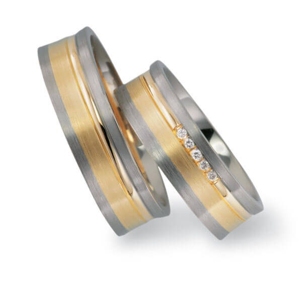 Paar bicolor Trauringe/Eheringe in Graugold 585 Gelbgold 585 mit zus. 0,025 ct. Brillant tw, vs von acredo - S-1020-1 Paar bicolor Trauringe/Eheringe in Graugold 585 Gelbgold 585 mit zus. 0,025 ct. Brillant tw, vs von acredo - S-1020-1