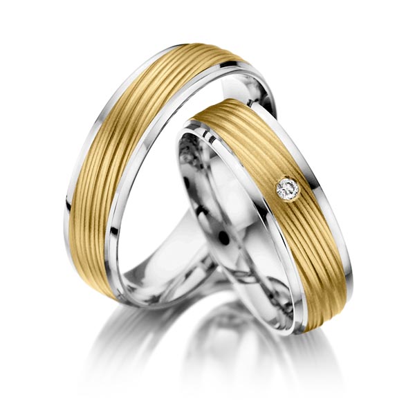 Paar bicolor Trauringe/Eheringe in Graugold 585 Gelbgold 585 mit zus. 0,03 ct. Brillant tw, si von Steinberg - T-1055-11 Paar bicolor Trauringe/Eheringe in Graugold 585 Gelbgold 585 mit zus. 0,03 ct. Brillant tw, si von Steinberg - T-1055-11