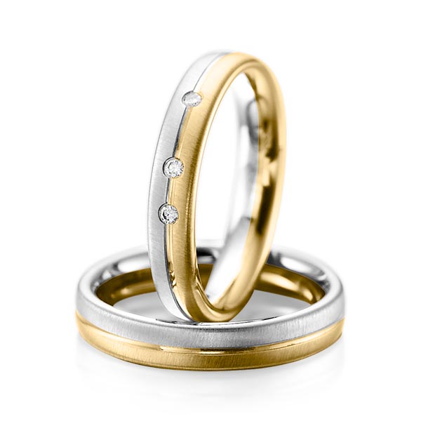 Paar bicolor Trauringe/Eheringe in Graugold 585 Gelbgold 585 mit zus. 0,06 ct. Brillant tw, si von acredo - A-1086-2 Paar bicolor Trauringe/Eheringe in Graugold 585 Gelbgold 585 mit zus. 0,06 ct. Brillant tw, si von acredo - A-1086-2