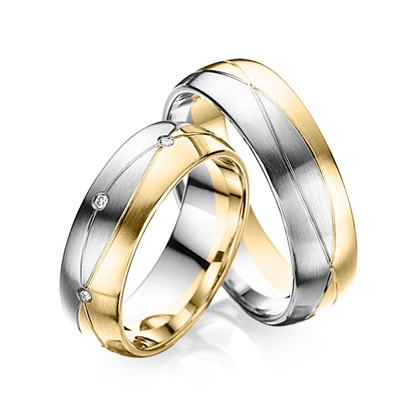 Paar bicolor Trauringe/Eheringe in Graugold 585 Gelbgold 585 mit zus. 0,08 ct. Brillant tw, si von acredo - A-6024-2 Paar bicolor Trauringe/Eheringe in Graugold 585 Gelbgold 585 mit zus. 0,08 ct. Brillant tw, si von acredo - A-6024-2