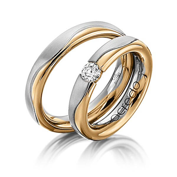 Paar bicolor Trauringe/Eheringe in Graugold 585 Roségold 585 mit 0,3 ct. Brillant tw, si von acredo - A-1120-10 Paar bicolor Trauringe/Eheringe in Graugold 585 Roségold 585 mit 0,3 ct. Brillant tw, si von acredo - A-1120-10