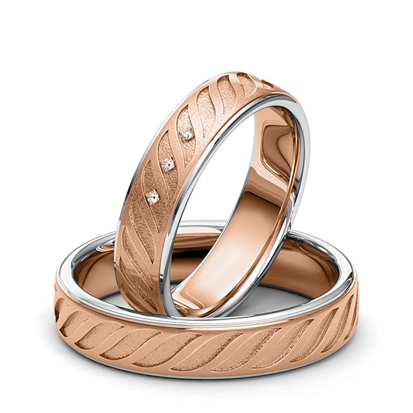 Paar bicolor Trauringe/Eheringe in Graugold 585 Rotgold 585 Laser Struktur mit zus. 0,015 ct. Brillant tw, si von 123gold - Y-1395-11 Paar bicolor Trauringe/Eheringe in Graugold 585 Rotgold 585 Laser Struktur mit zus. 0,015 ct. Brillant tw, si von 123gold - Y-1395-11