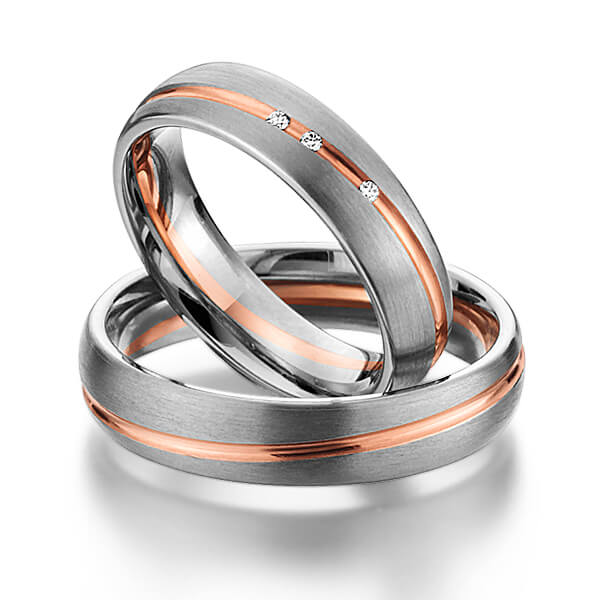 Paar bicolor Trauringe/Eheringe in Graugold 585 Rotgold 585 mit zus. 0,024 ct. Brillant tw, si von 123gold - P-1148-1 Paar bicolor Trauringe/Eheringe in Graugold 585 Rotgold 585 mit zus. 0,024 ct. Brillant tw, si von 123gold - P-1148-1