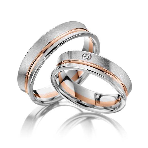 Paar bicolor Trauringe/Eheringe in Graugold 585 Rotgold 585 mit zus. 0,02 ct. Brillant tw, si von Steinberg - T-1132-10 Paar bicolor Trauringe/Eheringe in Graugold 585 Rotgold 585 mit zus. 0,02 ct. Brillant tw, si von Steinberg - T-1132-10