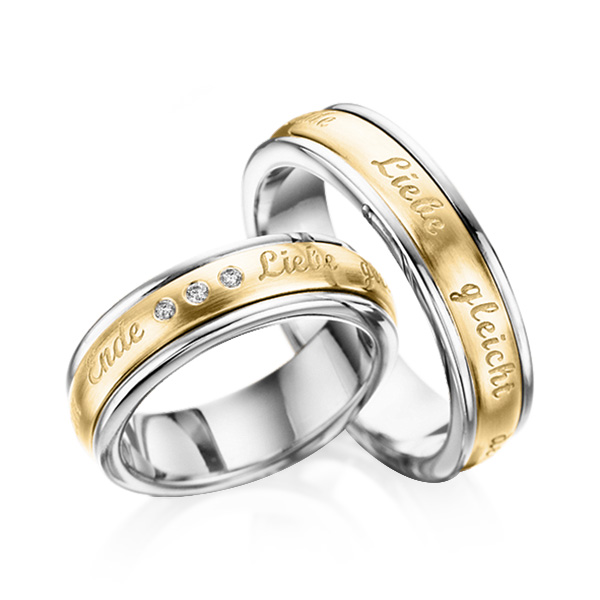 Paar bicolor Trauringe/Eheringe in Ring Palladium 950 Inlay Gelbgold 585 mit zus. 0,06 ct. Brillant tw, si von 123gold - P-1147-1 Paar bicolor Trauringe/Eheringe in Ring Palladium 950 Inlay Gelbgold 585 mit zus. 0,06 ct. Brillant tw, si von 123gold - P-1147-1