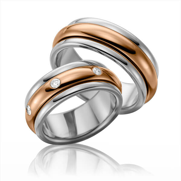 Paar bicolor Trauringe/Eheringe in Ring Weißgold 585 Inlay Rotgold 585 mit zus. 0,35 ct. Brillant tw, si von 123gold - P-1092-3 Paar bicolor Trauringe/Eheringe in Ring Weißgold 585 Inlay Rotgold 585 mit zus. 0,35 ct. Brillant tw, si von 123gold - P-1092-3