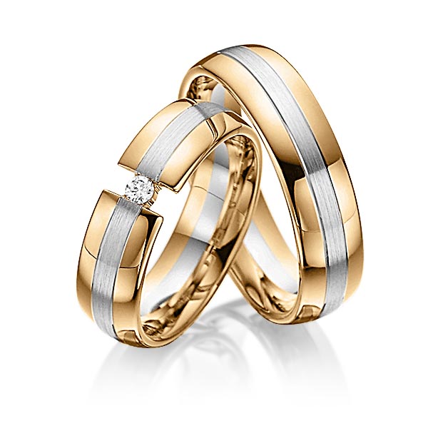 Paar bicolor Trauringe/Eheringe in Roségold 585 Graugold 585 mit zus. 0,05 ct. Brillant tw, si von Steinberg - Q-1088-5 Paar bicolor Trauringe/Eheringe in Roségold 585 Graugold 585 mit zus. 0,05 ct. Brillant tw, si von Steinberg - Q-1088-5