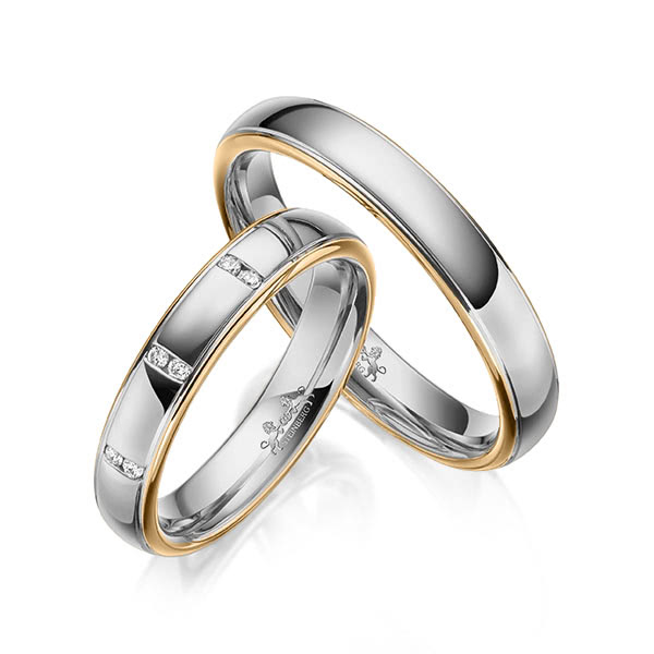 Paar bicolor Trauringe/Eheringe in Roségold 585 Graugold 585 mit zus. 0,06 ct. Brillant tw, si von Steinberg - Q-1605-9 Paar bicolor Trauringe/Eheringe in Roségold 585 Graugold 585 mit zus. 0,06 ct. Brillant tw, si von Steinberg - Q-1605-9