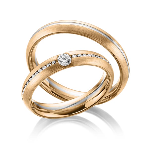 Paar bicolor Trauringe/Eheringe in Roségold 585 Graugold 585 mit zus. 0,22 ct. Brillant tw, si von Steinberg - Q-1481-9 Paar bicolor Trauringe/Eheringe in Roségold 585 Graugold 585 mit zus. 0,22 ct. Brillant tw, si von Steinberg - Q-1481-9