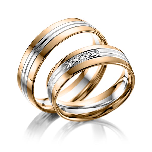 Paar bicolor Trauringe/Eheringe in Roségold 585 Weissgold 585 mit zus. 0,05 ct. Brillant tw, si von Steinberg - Q-1052-2 Paar bicolor Trauringe/Eheringe in Roségold 585 Weissgold 585 mit zus. 0,05 ct. Brillant tw, si von Steinberg - Q-1052-2
