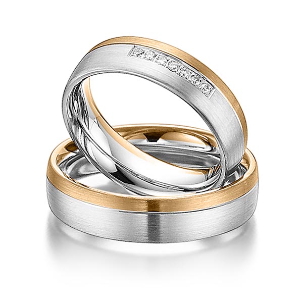 Paar bicolor Trauringe/Eheringe in Roségold 585 Weissgold 585 mit zus. 0,07 ct. Brillant tw, si von Steinberg - Q-1074-6 Paar bicolor Trauringe/Eheringe in Roségold 585 Weissgold 585 mit zus. 0,07 ct. Brillant tw, si von Steinberg - Q-1074-6