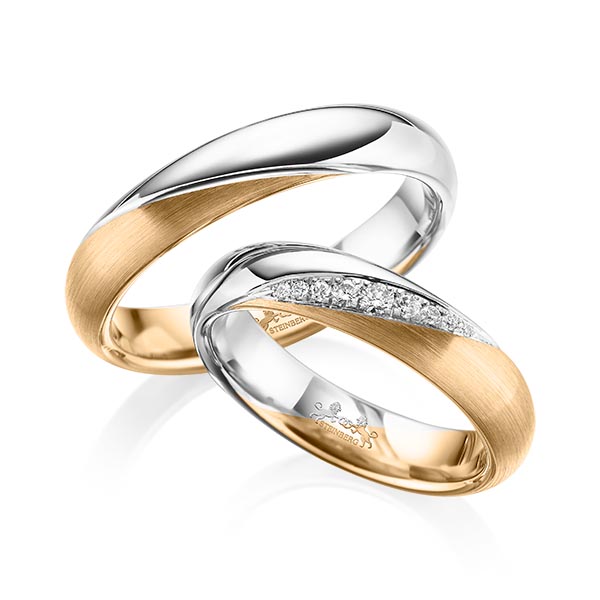 Paar bicolor Trauringe/Eheringe in Roségold 585 Weißgold 585 mit zus. 0,114 ct. Brillant tw, si von Steinberg - Q-1575-3 Paar bicolor Trauringe/Eheringe in Roségold 585 Weißgold 585 mit zus. 0,114 ct. Brillant tw, si von Steinberg - Q-1575-3