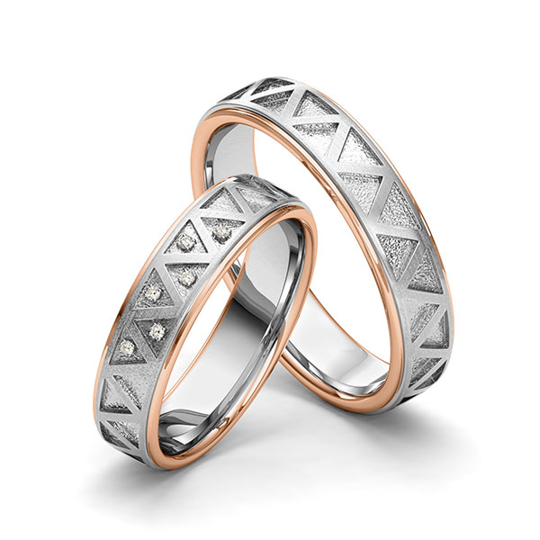 Paar bicolor Trauringe/Eheringe in Rotgold 585 Graugold 585 Laser Struktur mit zus. 0,045 ct. Brillant tw, si von 123gold - Y-1405-11 Paar bicolor Trauringe/Eheringe in Rotgold 585 Graugold 585 Laser Struktur mit zus. 0,045 ct. Brillant tw, si von 123gold - Y-1405-11