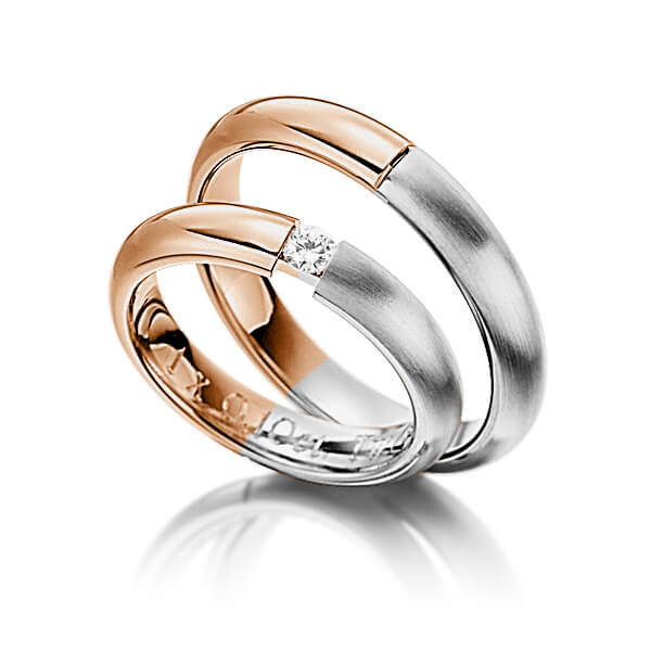 Paar bicolor Trauringe/Eheringe in Rotgold 585 Graugold 585 mit zus. 0,25 ct. Brillant tw, si von 123gold - P-1120-5 Paar bicolor Trauringe/Eheringe in Rotgold 585 Graugold 585 mit zus. 0,25 ct. Brillant tw, si von 123gold - P-1120-5