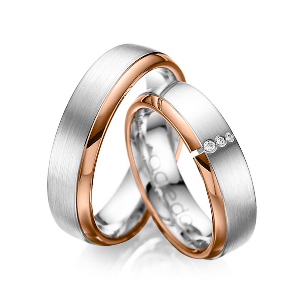 Paar bicolor Trauringe/Eheringe in Rotgold 585 Weissgold 585 mit zus. 0,03 ct. Brillant tw, si von acredo - A-1067-6 Paar bicolor Trauringe/Eheringe in Rotgold 585 Weissgold 585 mit zus. 0,03 ct. Brillant tw, si von acredo - A-1067-6