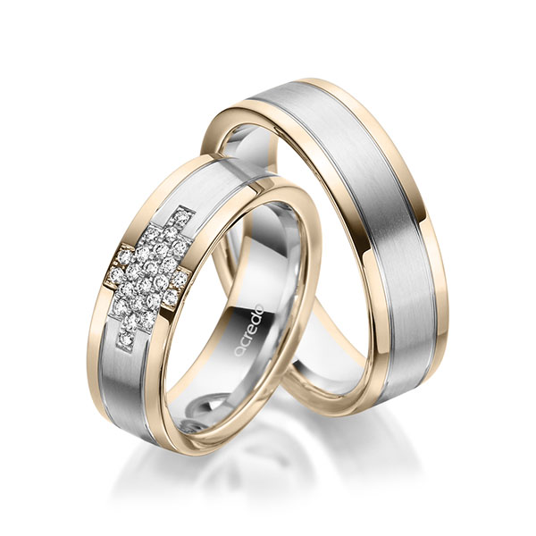 Paar bicolor Trauringe/Eheringe in Signature Gold 585 Weißgold 585 mit zus. 0,186 ct. Brillant tw, si von acredo - A-1974-25 Paar bicolor Trauringe/Eheringe in Signature Gold 585 Weißgold 585 mit zus. 0,186 ct. Brillant tw, si von acredo - A-1974-25
