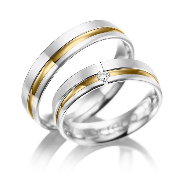 Paar bicolor Trauringe/Eheringe in Weissgold 585 Gelbgold 585 mit zus. 0,04 ct. Brillant tw, si von acredo - A-1047-1 Paar bicolor Trauringe/Eheringe in Weissgold 585 Gelbgold 585 mit zus. 0,04 ct. Brillant tw, si von acredo - A-1047-1