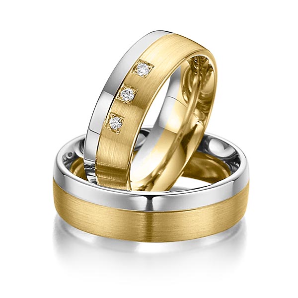 Paar bicolor Trauringe/Eheringe in Weissgold 585 Gelbgold 585 mit zus. 0,06 ct. Brillant tw, si von Steinberg - Q-1075-12 Paar bicolor Trauringe/Eheringe in Weissgold 585 Gelbgold 585 mit zus. 0,06 ct. Brillant tw, si von Steinberg - Q-1075-12