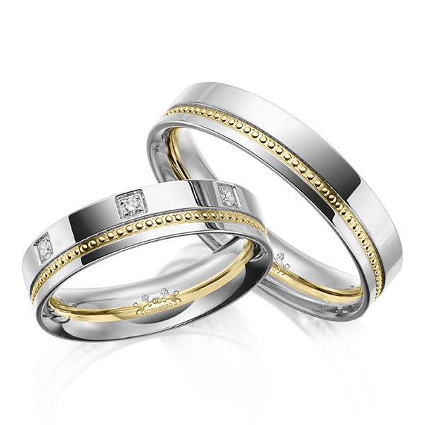 Paar bicolor Trauringe/Eheringe in Weißgold 585 Gelbgold 585 mit zus. 0,175 ct. Brillant tw, si von Steinberg - Q-1648-2 Paar bicolor Trauringe/Eheringe in Weißgold 585 Gelbgold 585 mit zus. 0,175 ct. Brillant tw, si von Steinberg - Q-1648-2