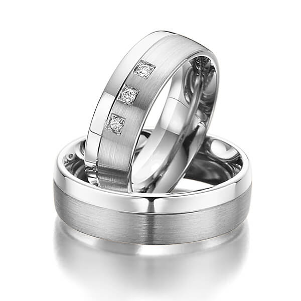 Paar bicolor Trauringe/Eheringe in Weissgold 585 Graugold dunkel 585 mit zus. 0,06 ct. Brillant tw, si von Steinberg - Q-1075-5 Paar bicolor Trauringe/Eheringe in Weissgold 585 Graugold dunkel 585 mit zus. 0,06 ct. Brillant tw, si von Steinberg - Q-1075-5