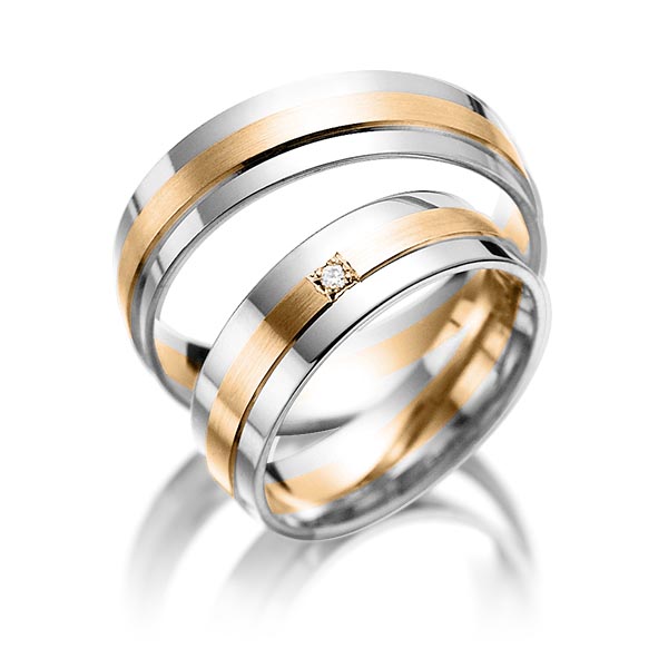 Paar bicolor Trauringe/Eheringe in Weißgold 585 Roségold 585 mit zus. 0,015 ct. Brillant tw, si von 123gold - P-1074-9 Paar bicolor Trauringe/Eheringe in Weißgold 585 Roségold 585 mit zus. 0,015 ct. Brillant tw, si von 123gold - P-1074-9