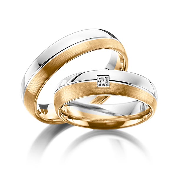 Paar bicolor Trauringe/Eheringe in Weissgold 585 Roségold 585 mit zus. 0,03 ct. Brillant tw, si von Steinberg - Q-1091-8 Paar bicolor Trauringe/Eheringe in Weissgold 585 Roségold 585 mit zus. 0,03 ct. Brillant tw, si von Steinberg - Q-1091-8