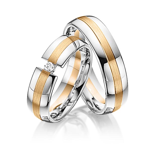 Paar bicolor Trauringe/Eheringe in Weissgold 585 Roségold 585 mit zus. 0,05 ct. Brillant tw, si von Steinberg - Q-1088-8 Paar bicolor Trauringe/Eheringe in Weissgold 585 Roségold 585 mit zus. 0,05 ct. Brillant tw, si von Steinberg - Q-1088-8