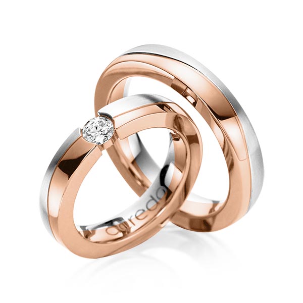 Paar bicolor Trauringe/Eheringe in Weissgold 585 Rotgold 585 mit 0,3 ct. Brillant tw, si von acredo - A-1119-1 Paar bicolor Trauringe/Eheringe in Weissgold 585 Rotgold 585 mit 0,3 ct. Brillant tw, si von acredo - A-1119-1