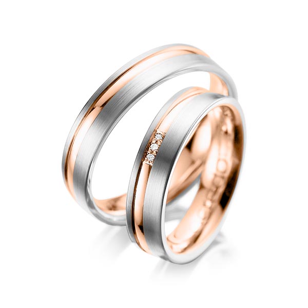 Paar bicolor Trauringe/Eheringe in Weissgold 585 Rotgold 585 mit zus. 0,015 ct. Brillant tw, si von acredo - A-1039-14 Paar bicolor Trauringe/Eheringe in Weissgold 585 Rotgold 585 mit zus. 0,015 ct. Brillant tw, si von acredo - A-1039-14