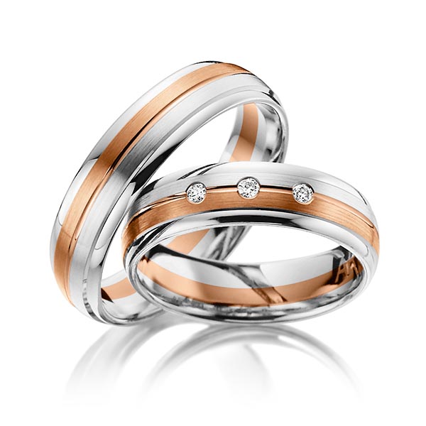 Paar bicolor Trauringe/Eheringe in Weißgold 585 Rotgold 585 mit zus. 0,06 ct. Brillant tw, si von Steinberg - T-1139-1 Paar bicolor Trauringe/Eheringe in Weißgold 585 Rotgold 585 mit zus. 0,06 ct. Brillant tw, si von Steinberg - T-1139-1