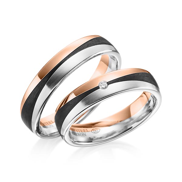 Paar Carbon Trauringe/Eheringe in Rotgold 585 Rotgold 585 mit Carbon-Einzug Weißgold 585 mit Carbon-Einzug mit zus. 0,02 ct. Brillant tw, si von 123gold - Y-1344-11 Paar Carbon Trauringe/Eheringe in Rotgold 585 Rotgold 585 mit Carbon-Einzug Weißgold 585 mit Carbon-Einzug mit zus. 0,02 ct. Brillant tw, si von 123gold - Y-1344-11