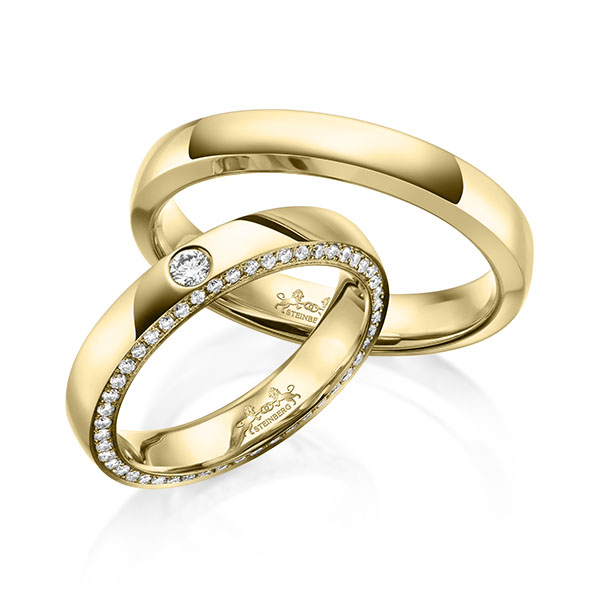 Paar klassische Memoire-Trauringe/Eheringe in außen Gelbgold 585 , innen Gelbgold 585 vollausgefasst mit zus. 0,34 ct. Brillant tw, si von Steinberg - Q-1627-5 Paar klassische Memoire-Trauringe/Eheringe in außen Gelbgold 585 , innen Gelbgold 585 vollausgefasst mit zus. 0,34 ct. Brillant tw, si von Steinberg - Q-1627-5
